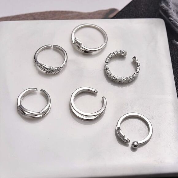 Silver Adjustable Open Toe Rings - Set of 12 - Picture 3 of 6